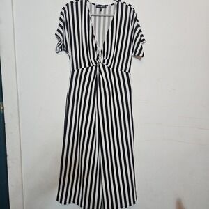 Derek Heart Plus Womens 2x Striped Jumpsuit Festival Wide Leg Black White Stripe